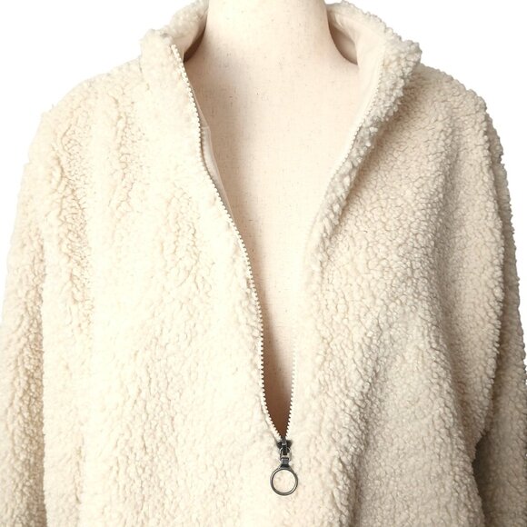 NEW Lucky Brand Hi-Pile Half‎ Zip Faux Shearling Pullover in Cream, Size 2XL - Picture 6 of 12